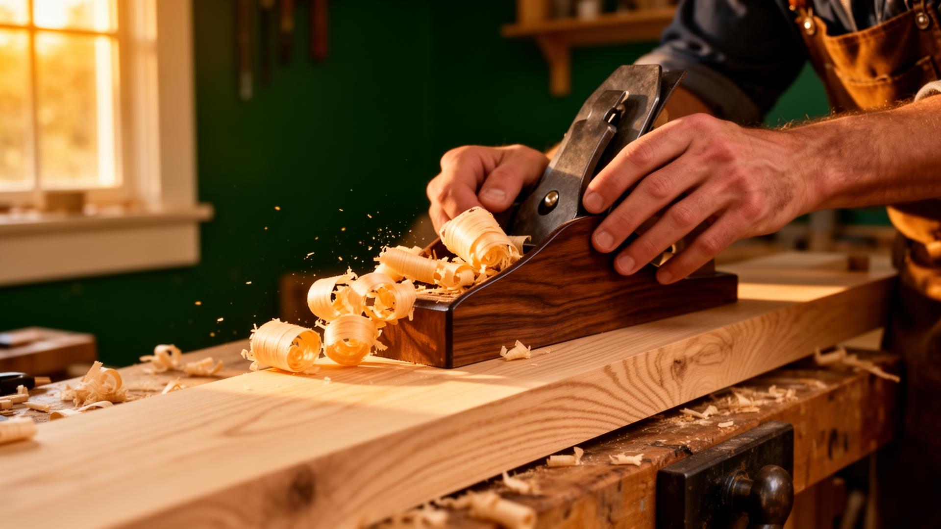 Master carpenter planing white oak in a Nashville workshop